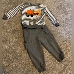 Willow and Wyatt Turkey Pumpkin 3T Toddler Boy outfit Striped shirt solid pants